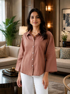 Light Brown Cotton bell Sleeves Shirts