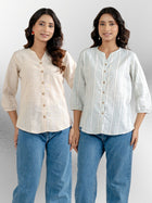 Light Brown & Light Green Striped Shirts Combo