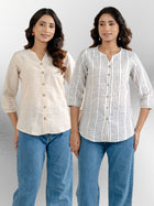 Light Brown & Light Grey Striped Shirts Combo
