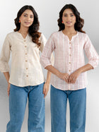 Light Brown & Light Pink Striped Shirts Combo