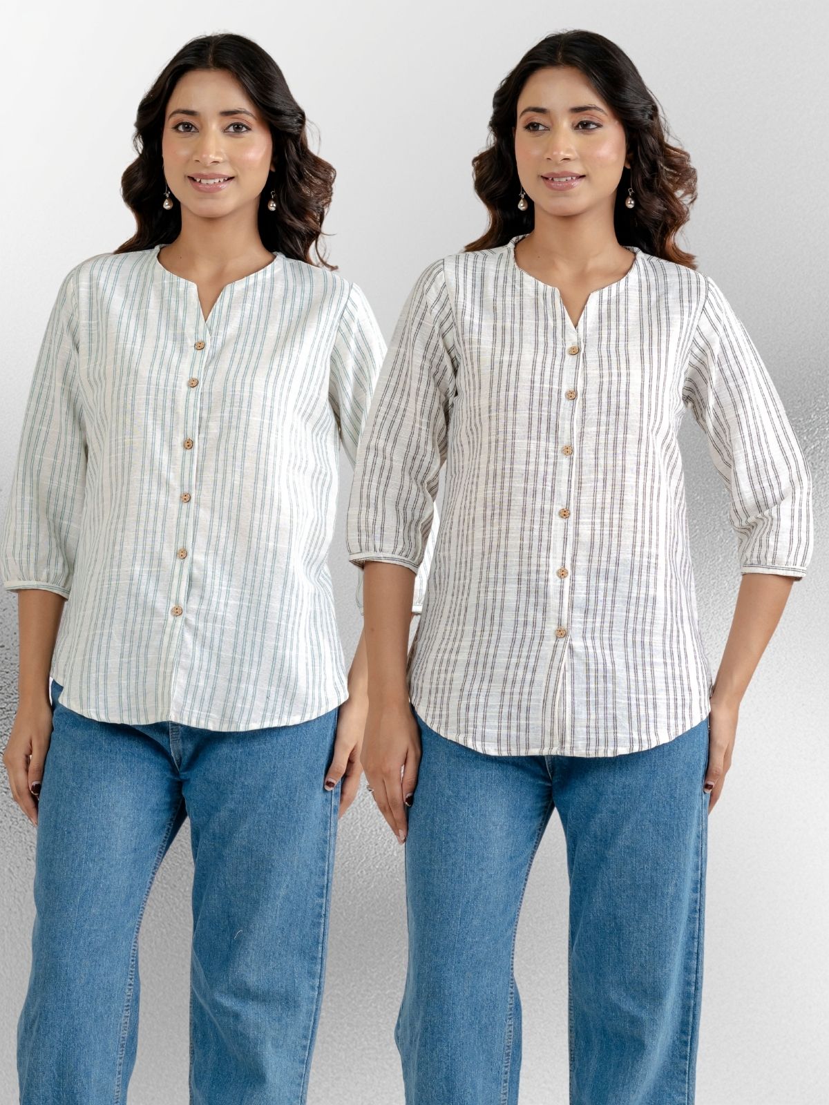 Light Green & Light Grey Striped Shirts Combo