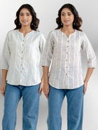 Light Green & Light Grey Striped Shirts Combo