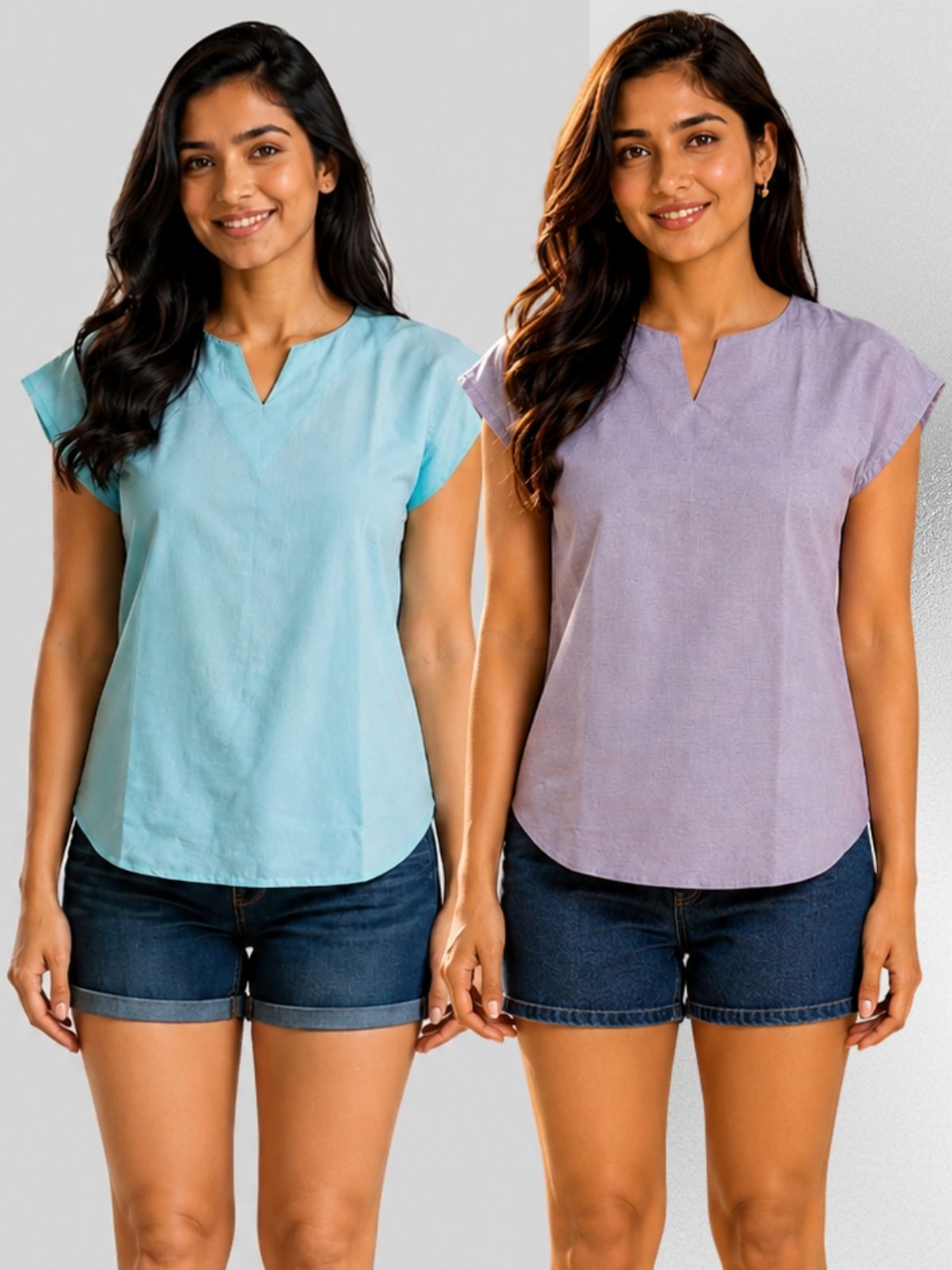 Light Green & Purple Cotton Blends Tops Combo