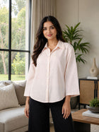Light Pink Cotton bell Sleeves Shirts