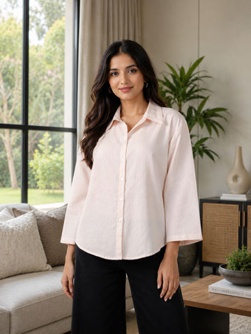 Light Pink Cotton bell Sleeves Shirts