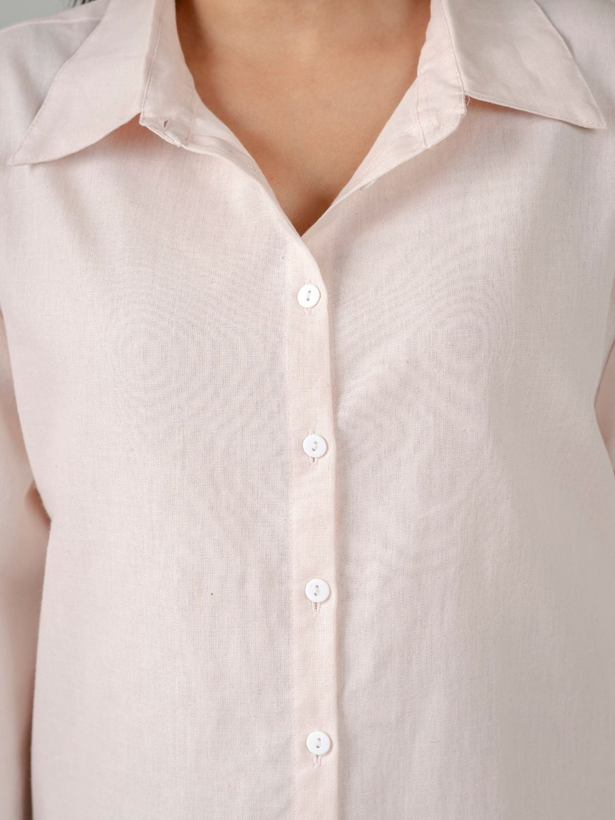 Light Pink Cotton bell Sleeves Shirts