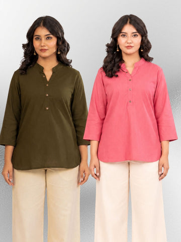 Mehndi & MauvePink Cotton Comfort Tops Combo