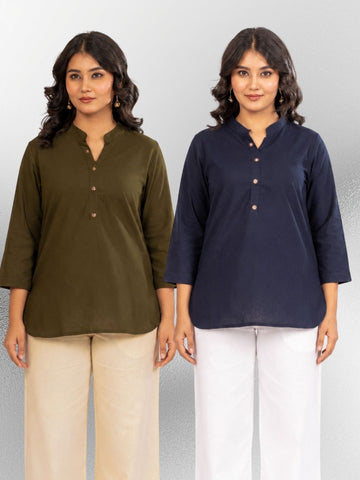 Mehndi & NavyBlue Cotton Comfort Tops Combo