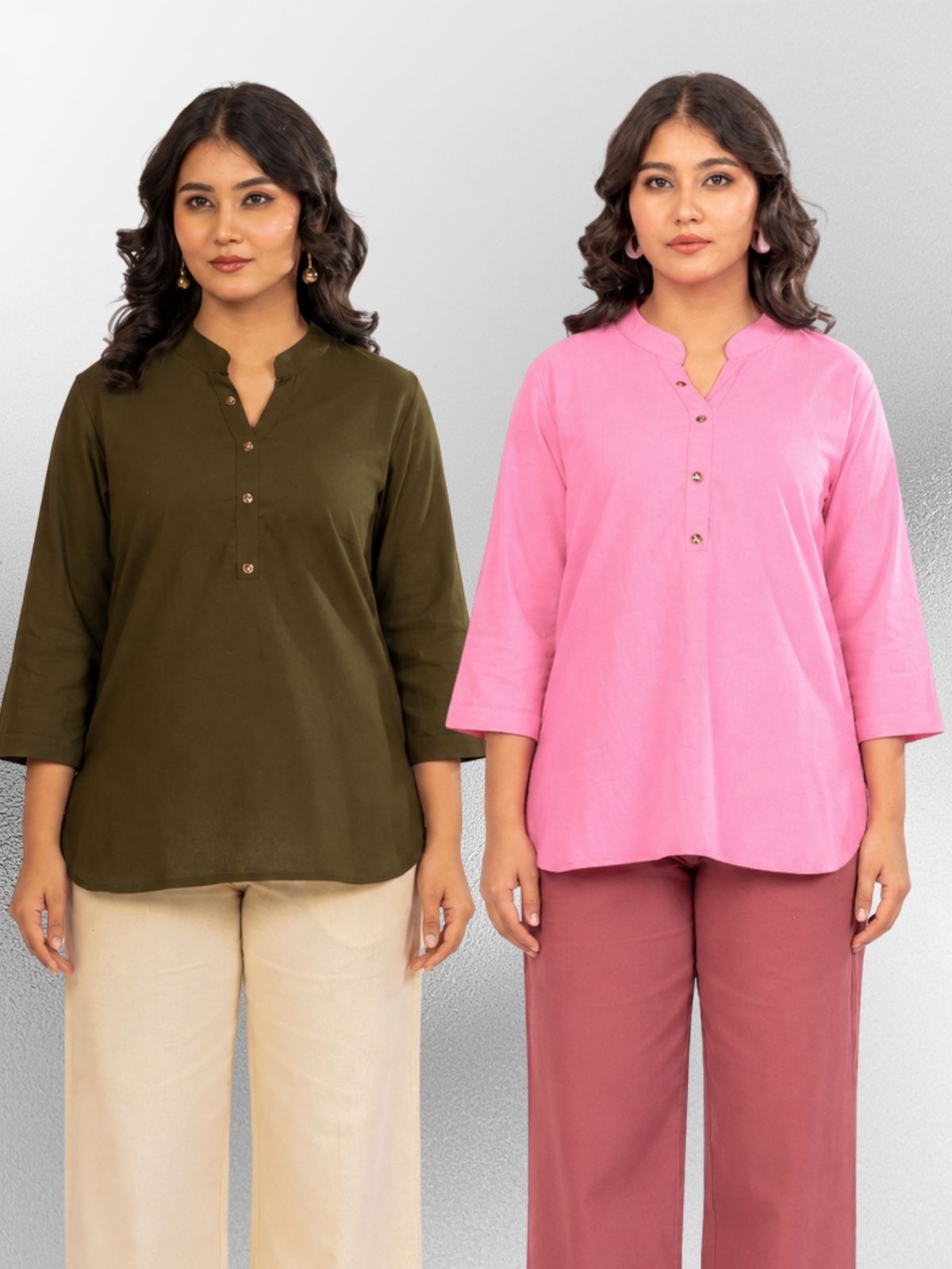 Mehndi & Pink Cotton Comfort Tops Combo