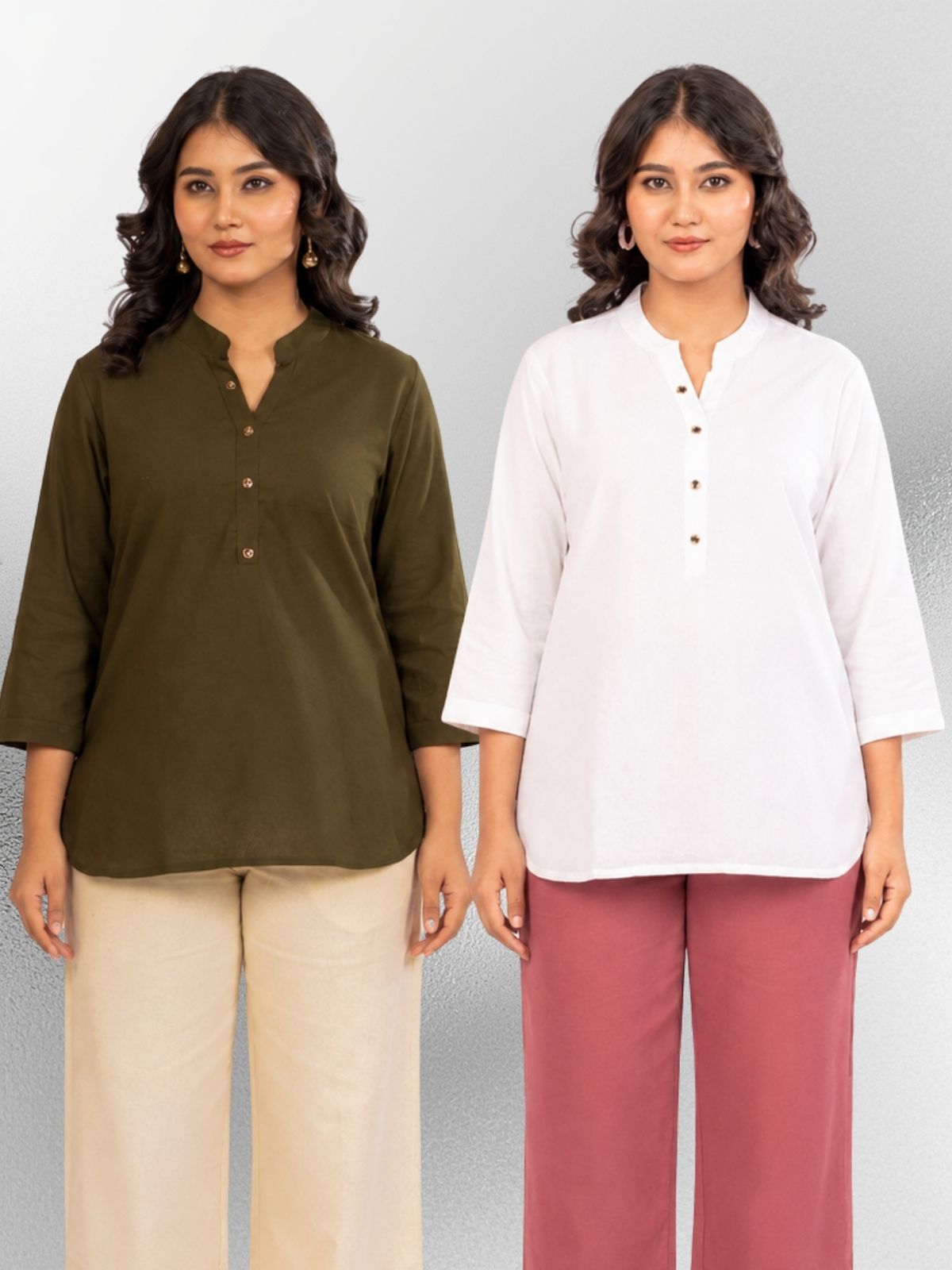 Mehndi & White Cotton Comfort Tops Combo