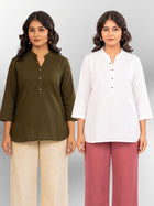 Mehndi & White Cotton Comfort Tops Combo