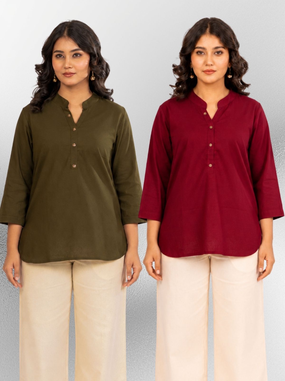 Mehndi & Wine Cotton Comfort Tops Combo