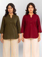 Mehndi & Wine Cotton Comfort Tops Combo
