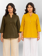 Mehndi & Yellow Cotton Comfort Tops Combo