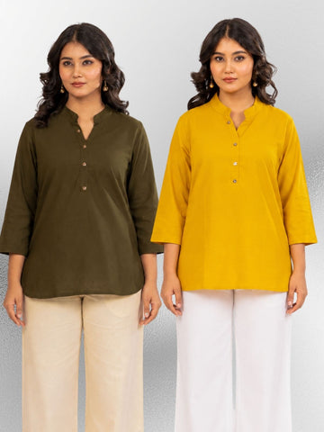 Mehndi & Yellow Cotton Comfort Tops Combo