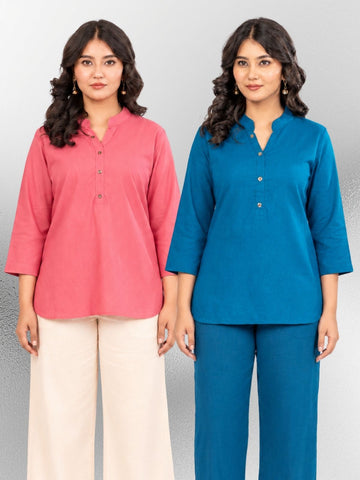 MauvePink & Turquoise Cotton Comfort Tops Combo