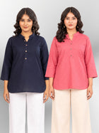NavyBlue & MauvePink Cotton Comfort Tops Combo