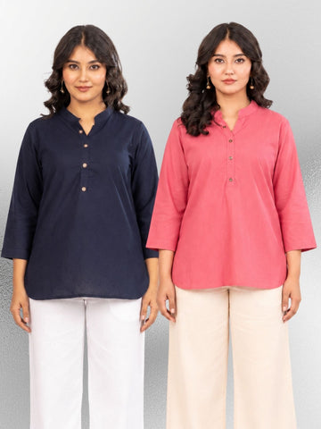 NavyBlue & MauvePink Cotton Comfort Tops Combo