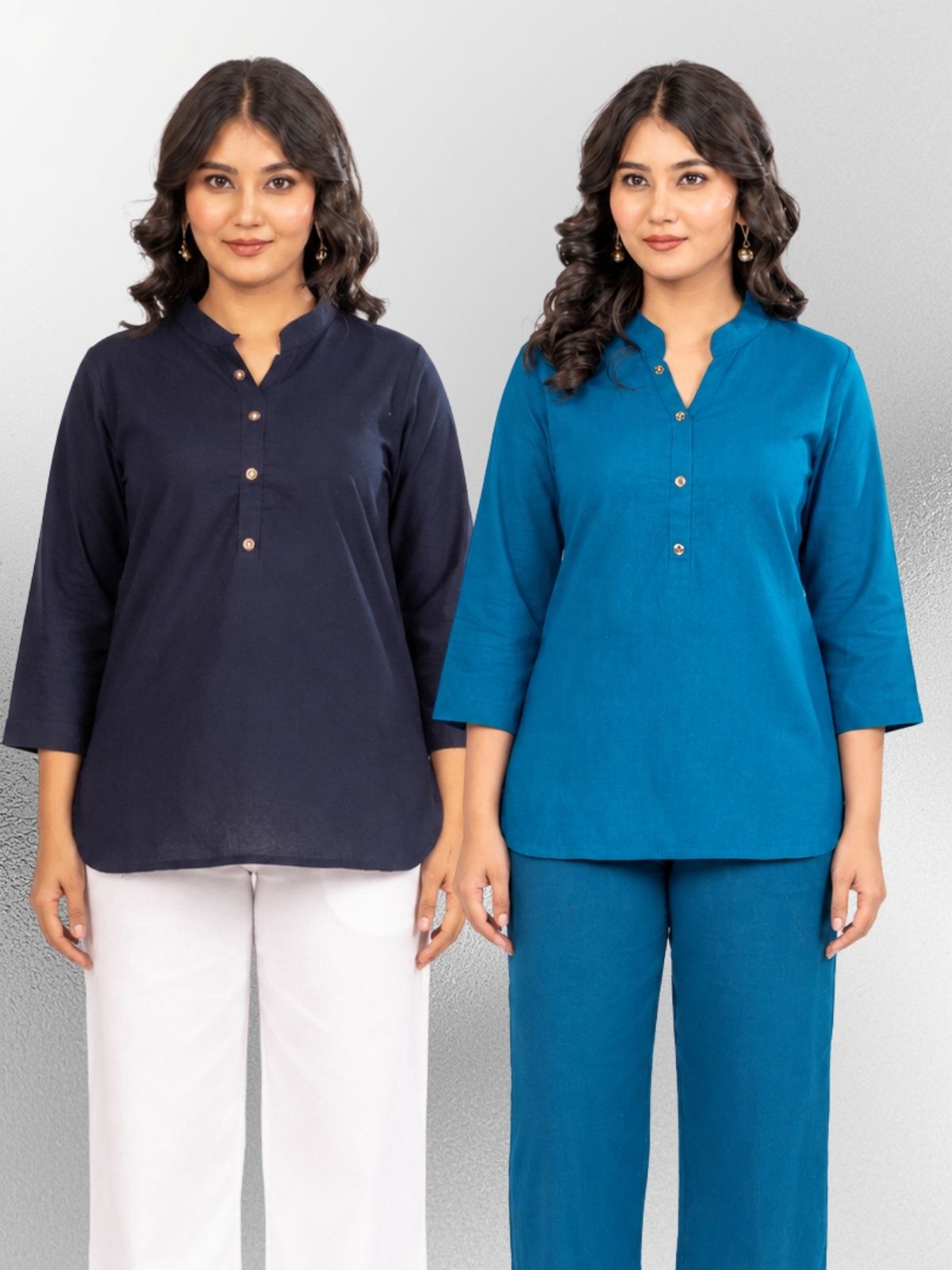 NavyBlue & Turquoise Cotton Comfort Tops Combo