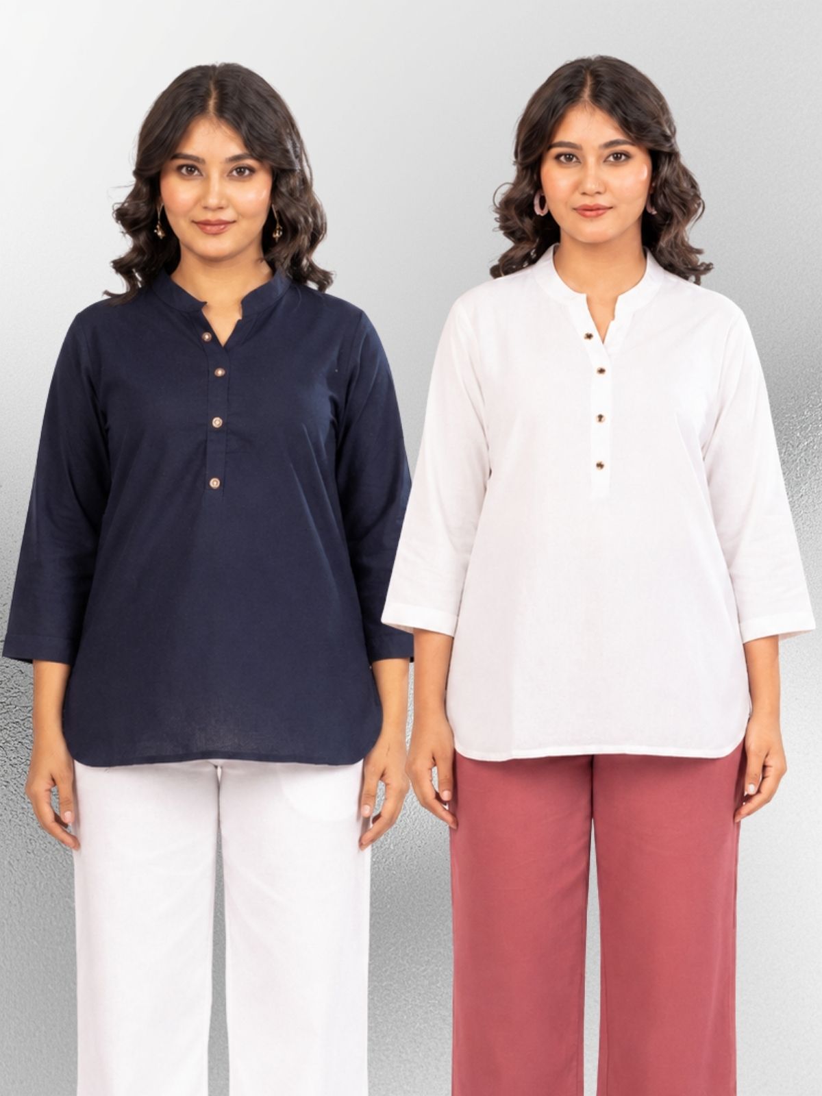 NavyBlue & White Cotton Comfort Tops Combo