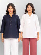 NavyBlue & White Cotton Comfort Tops Combo