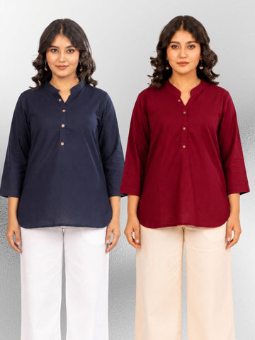 NavyBlue & Wine Cotton Comfort Tops Combo