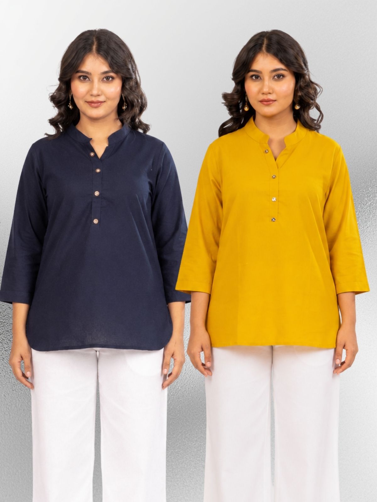 NavyBlue & Yellow Cotton Comfort Tops Combo