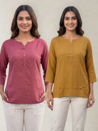 Women Peach & Camel Rayon Short Kurti