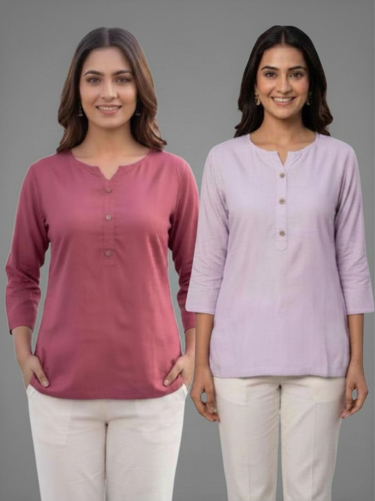 Women Peach & Light Purple Rayon Short Kurti