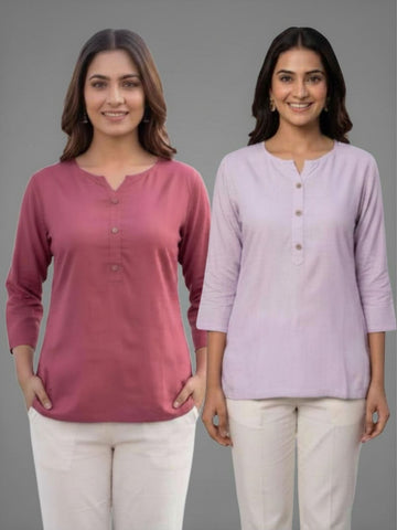 Women Peach & Light Purple Rayon Short Kurti