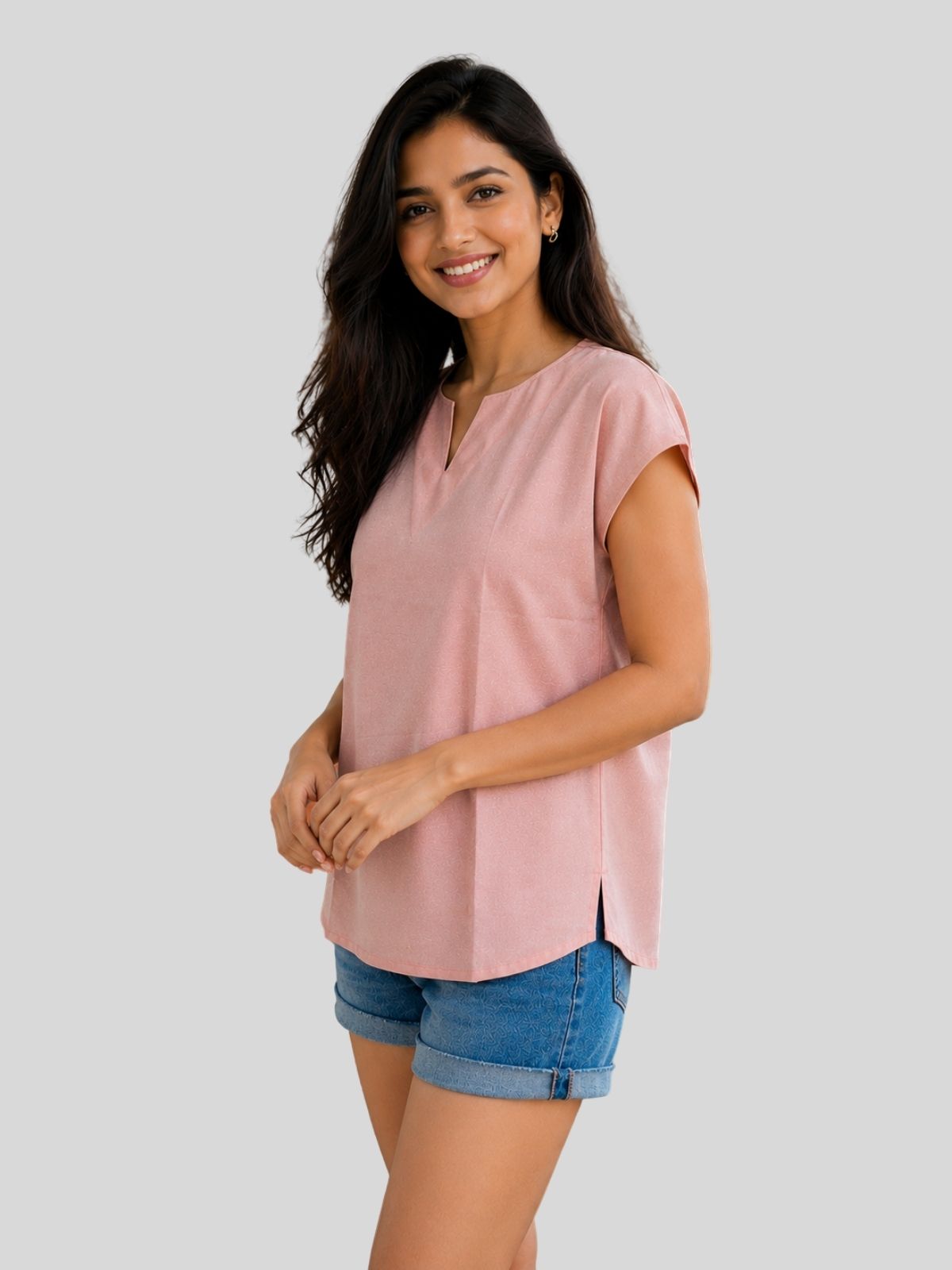 Cream & Peach Cotton Blends Tops Combo