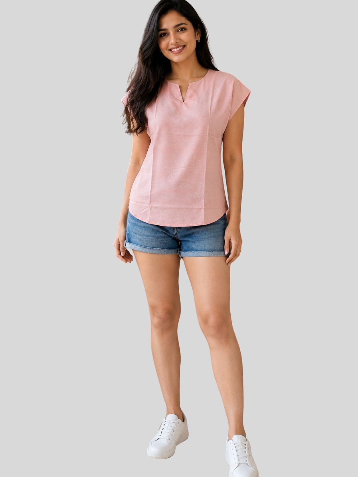 Cream & Peach Cotton Blends Tops Combo