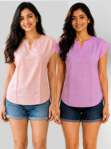Peach & Pink Cotton Blends Tops Combo
