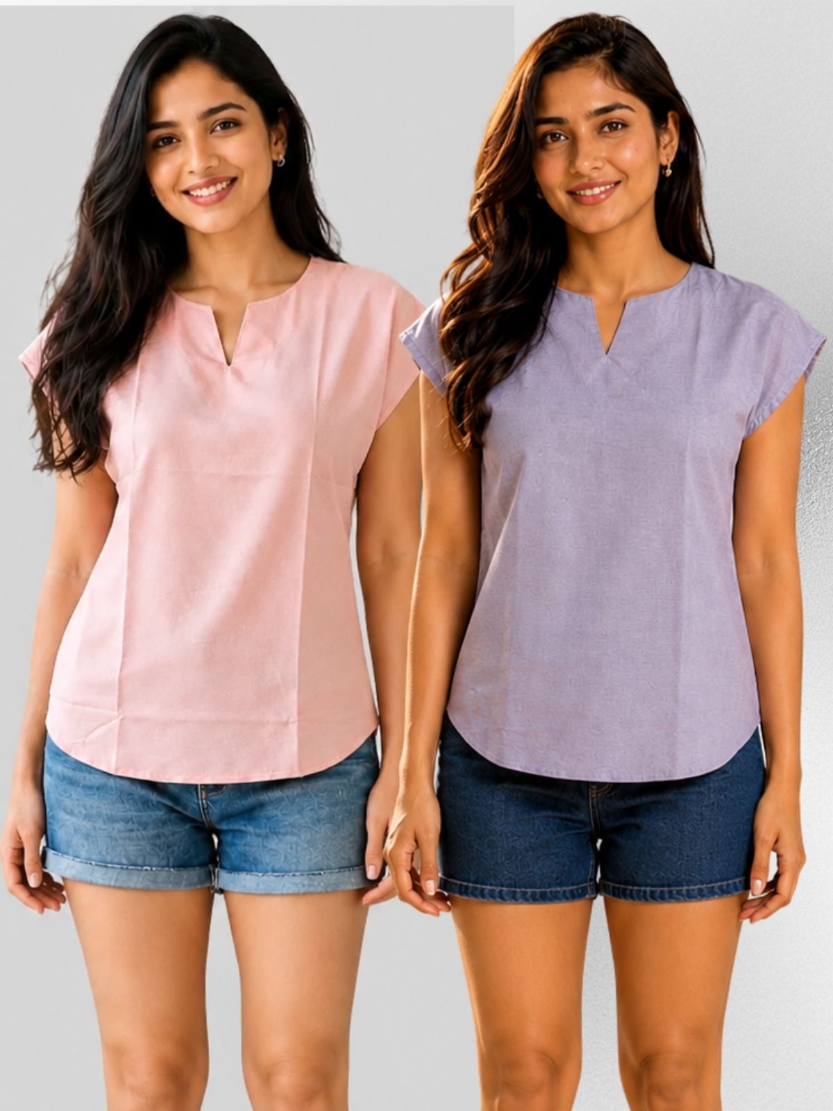 Peach & Purple Cotton Blends Tops Combo
