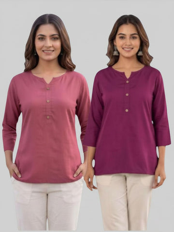 Women Peach & Wine Rayon Short Kurti