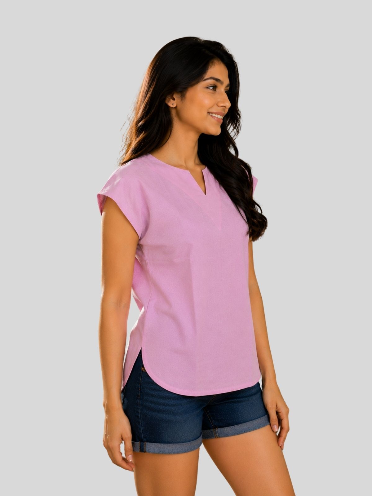 Beige & Pink Cotton Blends Tops Combo