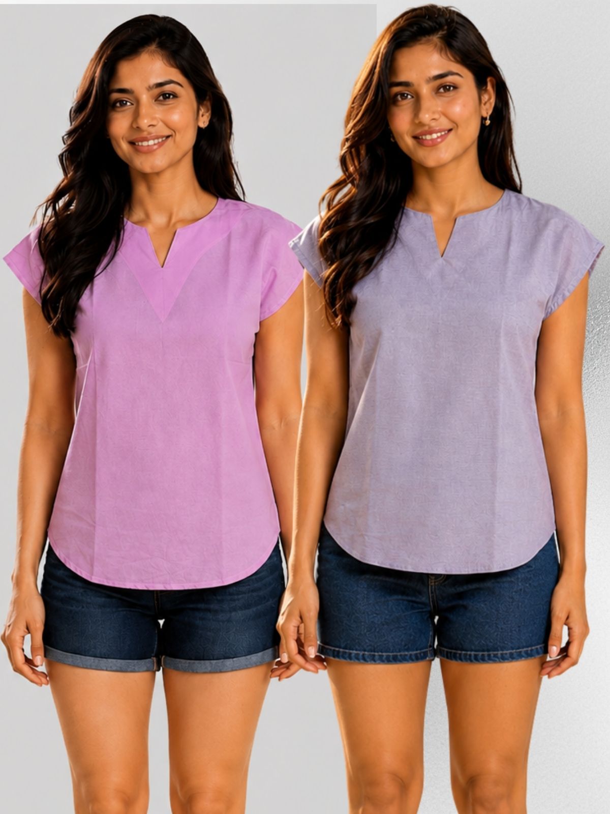 Pink & Purple Cotton Blends Tops Combo