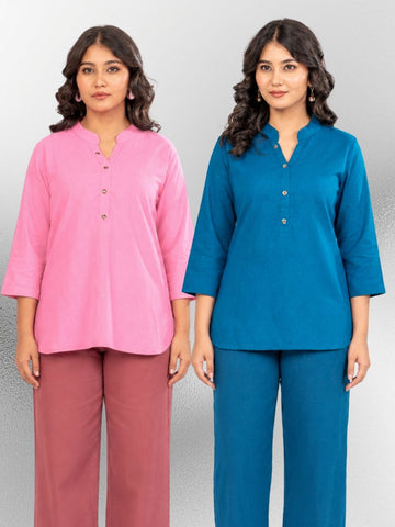Pink & Turquoise Cotton Comfort Tops Combo