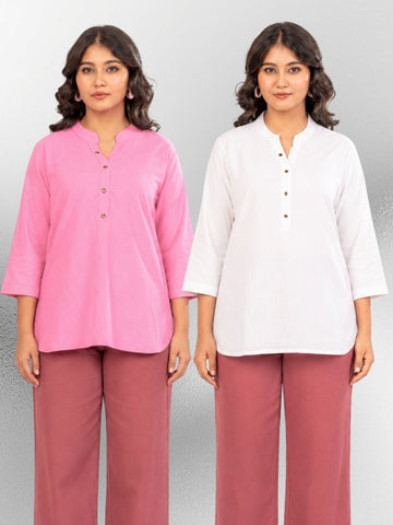 Pink & White Cotton Comfort Tops Combo