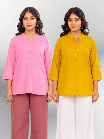 Pink & Yellow Cotton Comfort Tops Combo