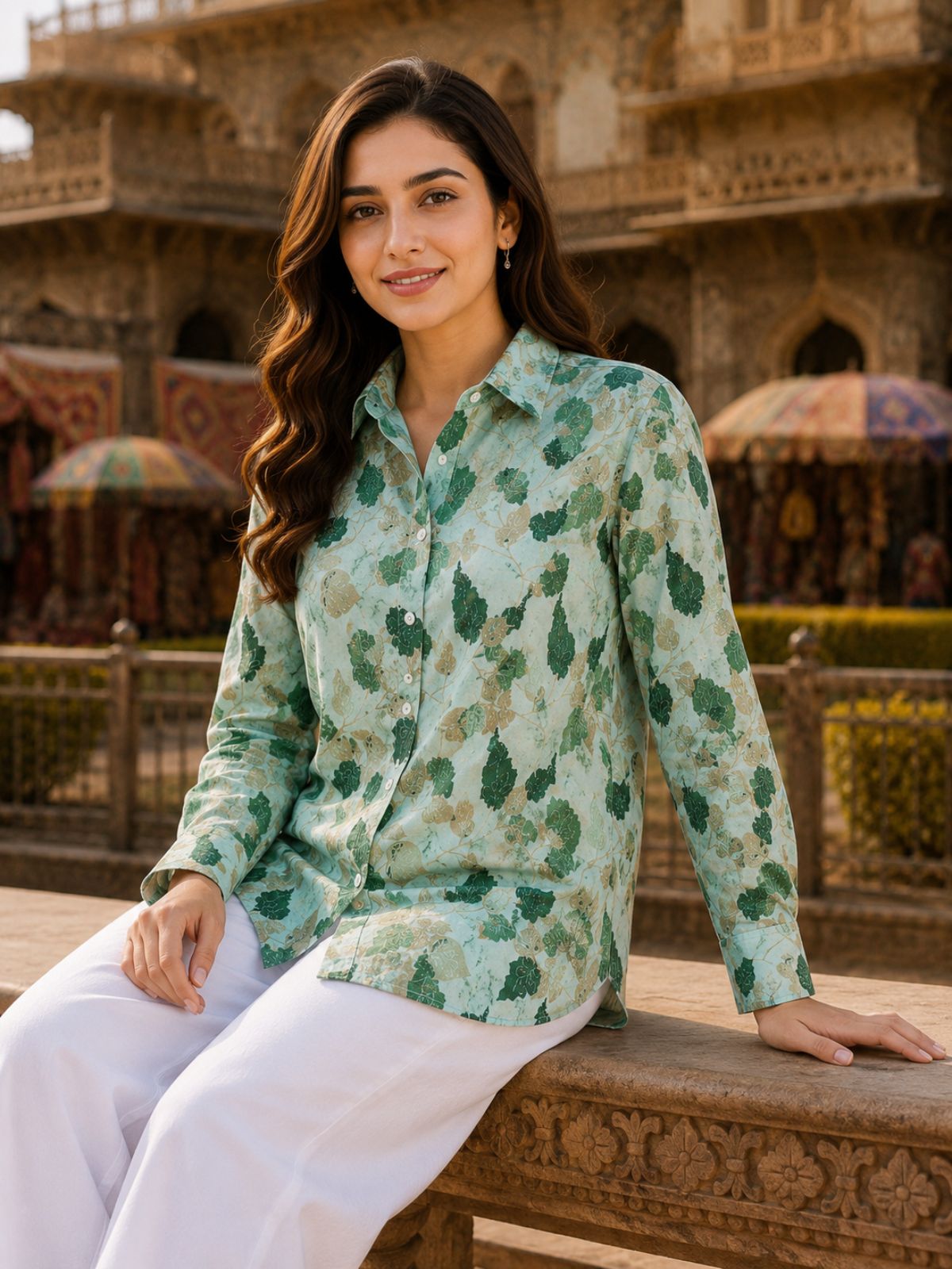 Women Printed Collar Cotton Shirts CM-001
