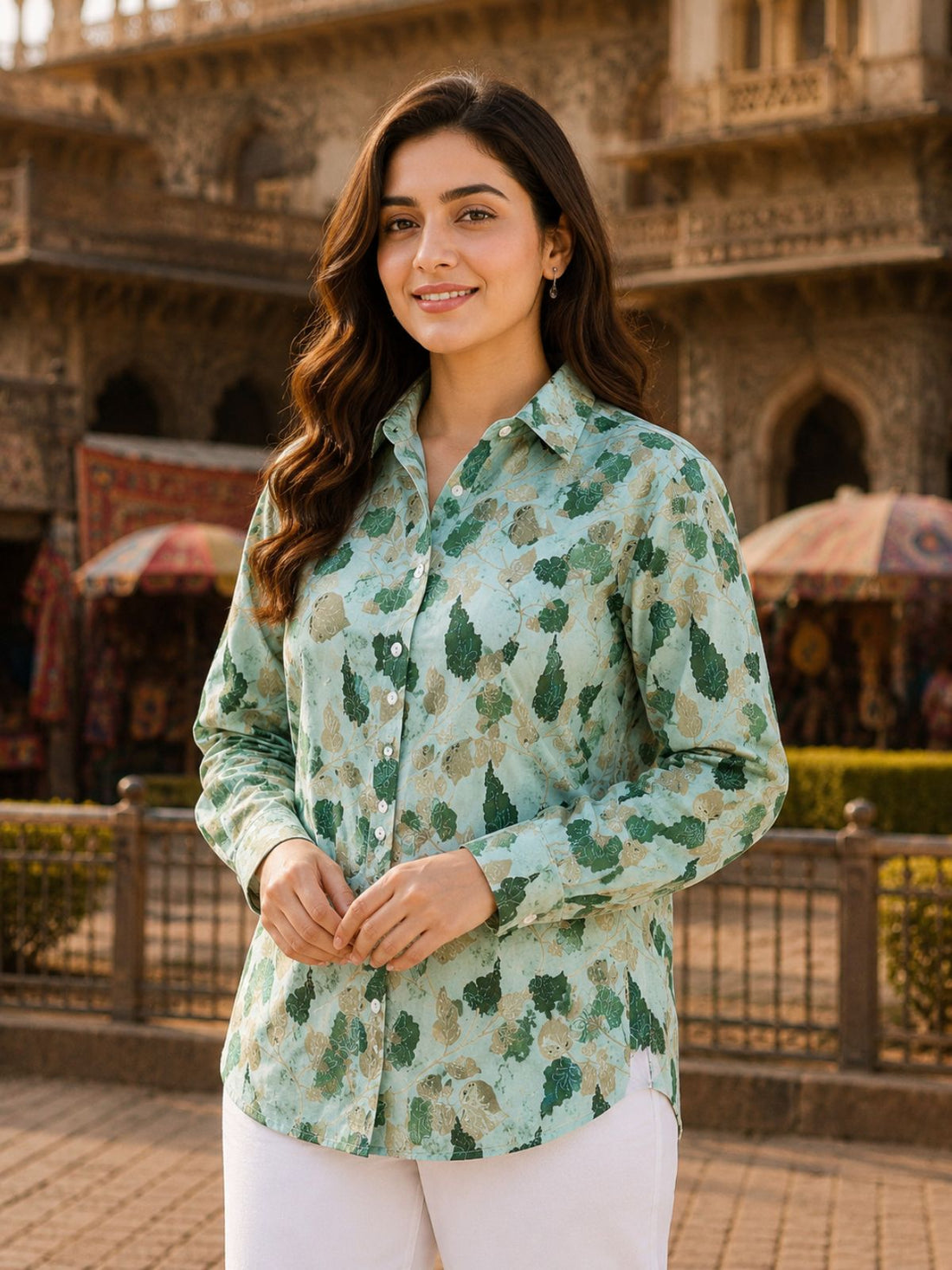 Women Printed Collar Cotton Shirts CM-001