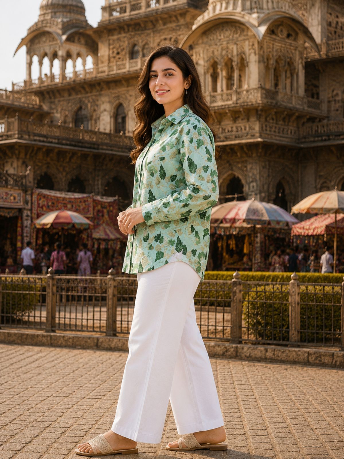 Women Printed Collar Cotton Shirts CM-001