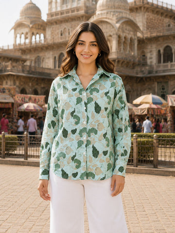 Women Printed Collar Cotton Shirts CM-001