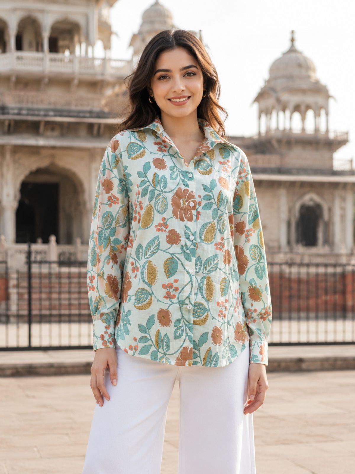 Women Printed Collar Cotton Shirts CM-002