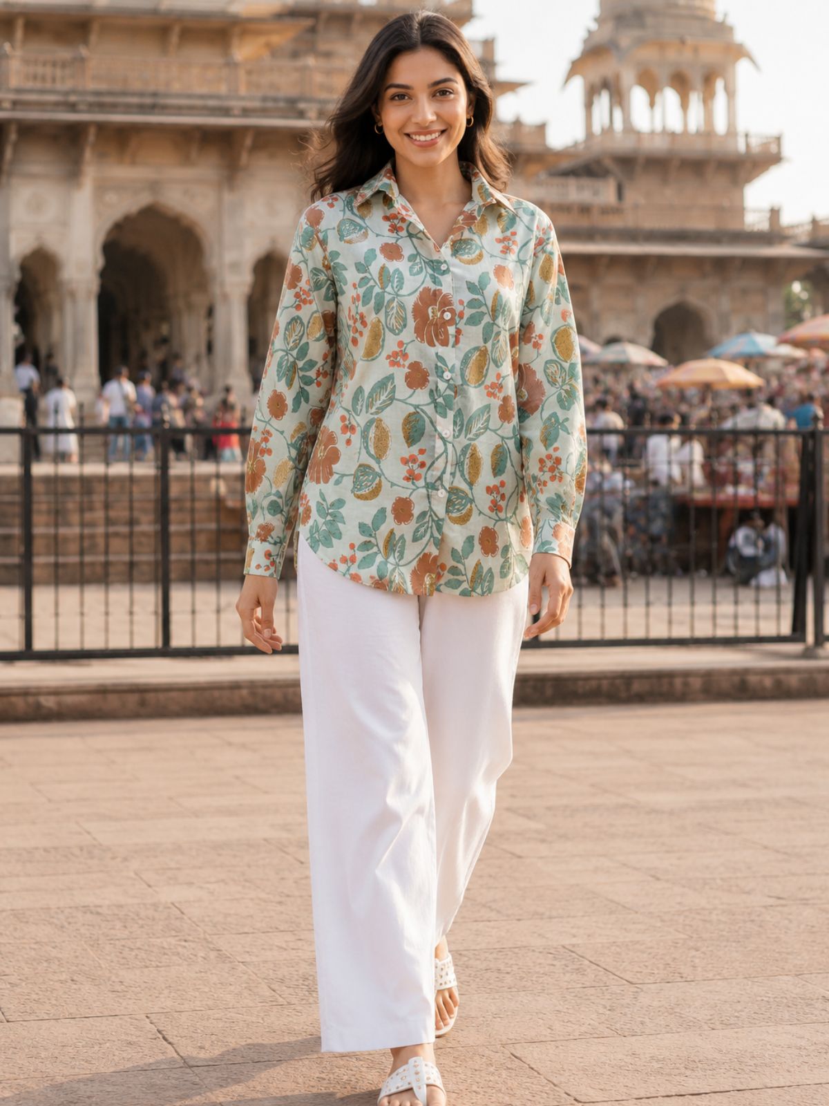 Women Printed Collar Cotton Shirts CM-002