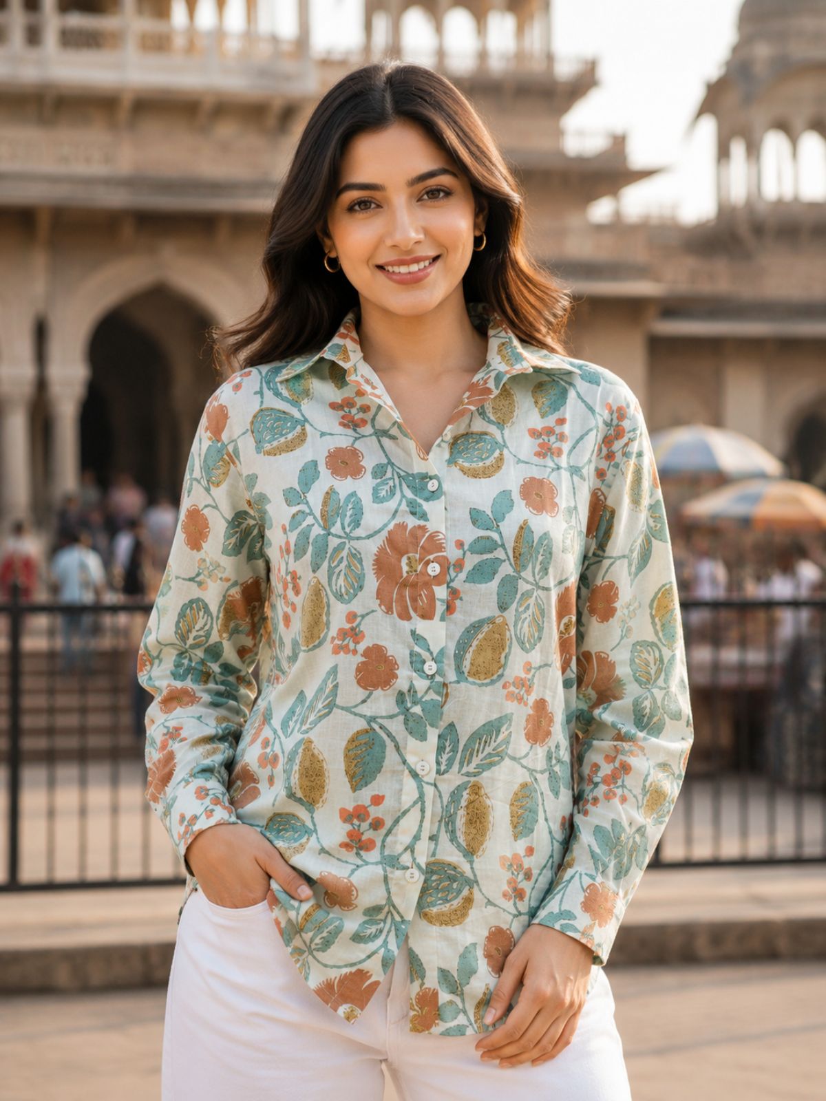 Women Printed Collar Cotton Shirts CM-002