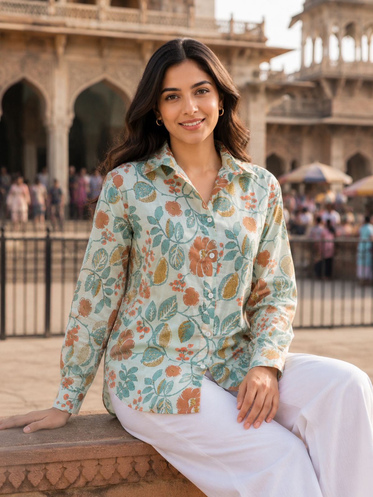 Women Printed Collar Cotton Shirts CM-002