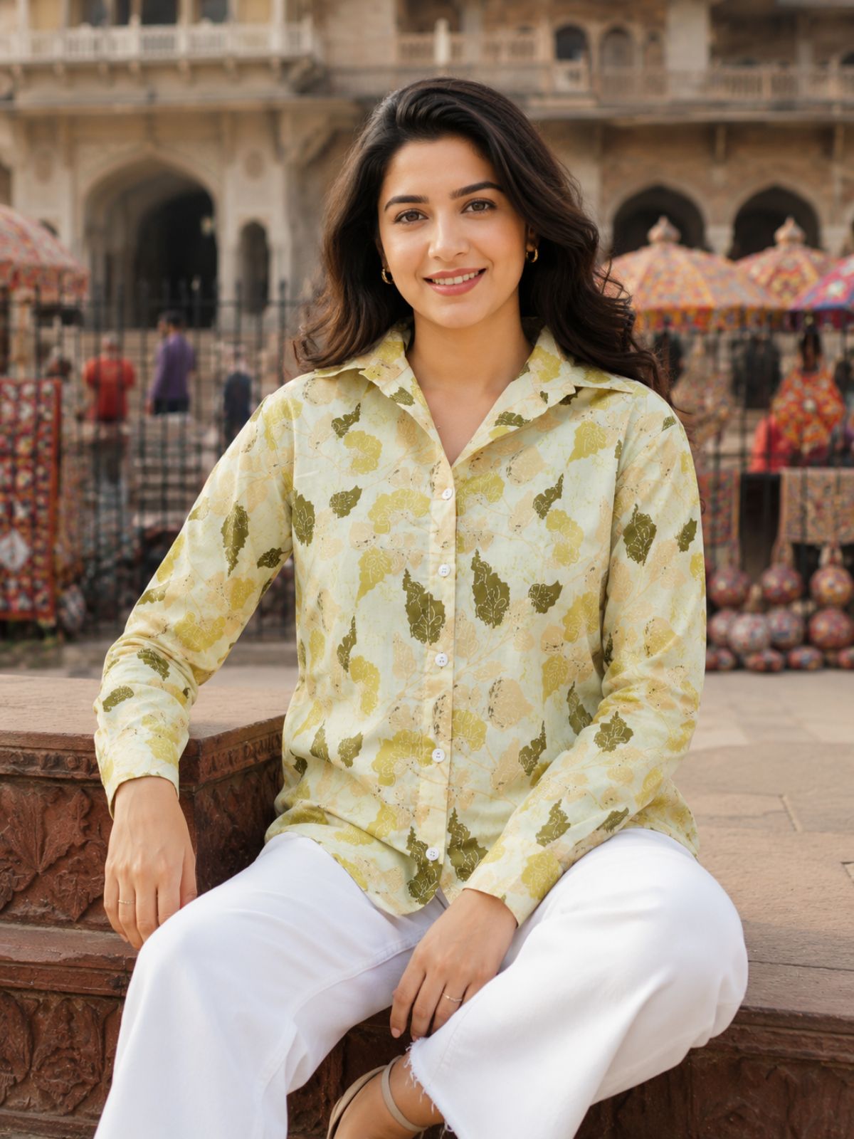Women Printed Collar Cotton Shirts CM-003