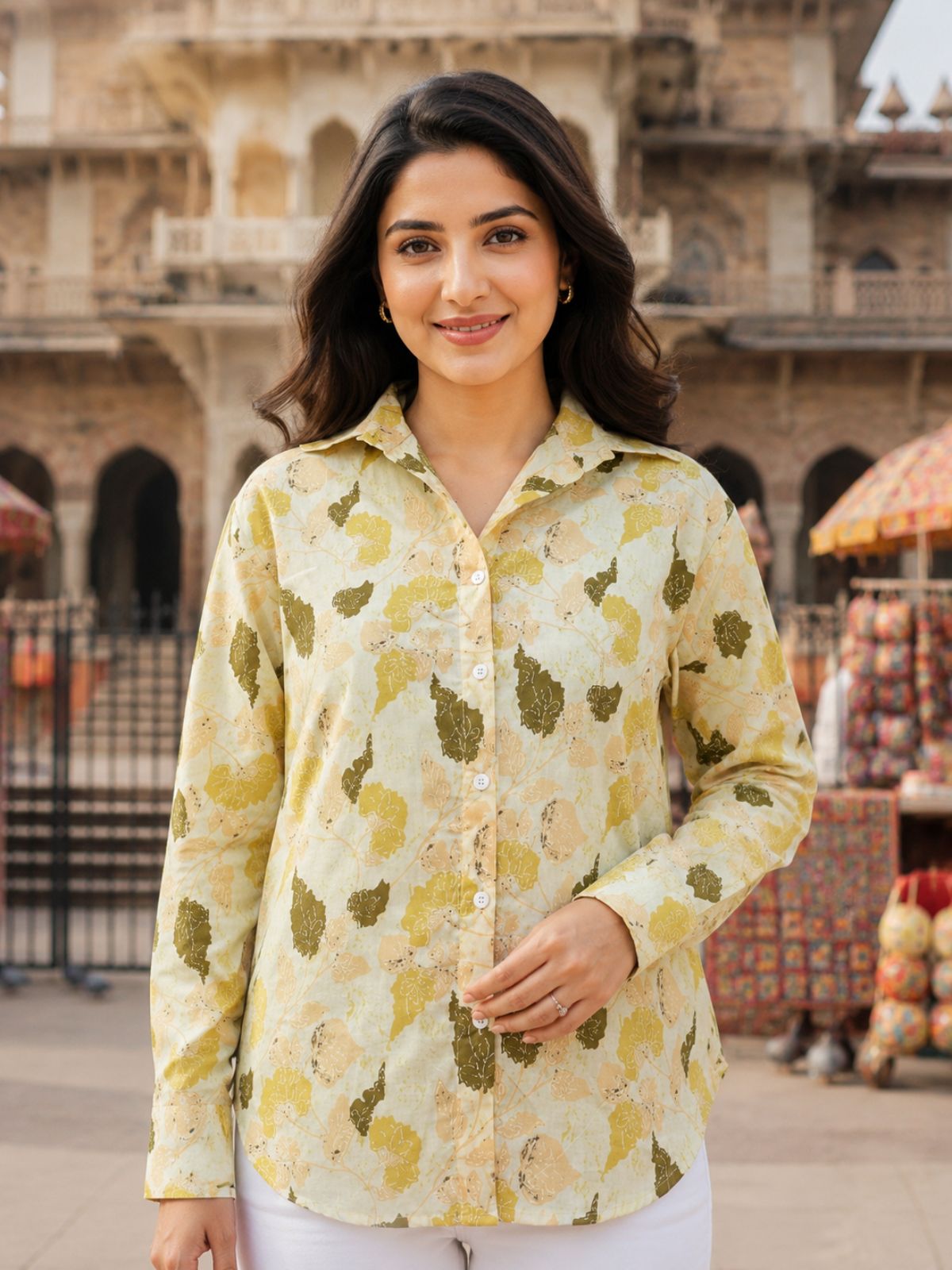 Women Printed Collar Cotton Shirts CM-003